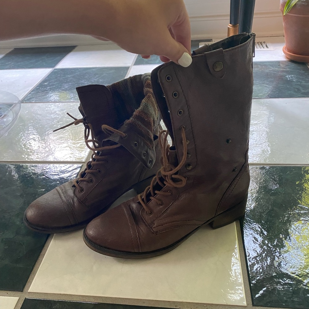 Steve Madden Brown Leather Combat Boots